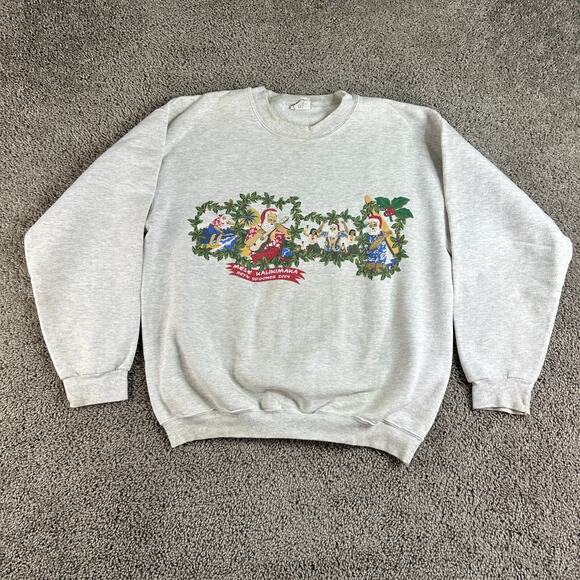VTG Reyn Spooner Sweatshirt Mens M Gray 2004 Christmas Santa Mele Kalikimaka - Picture 1 of 15